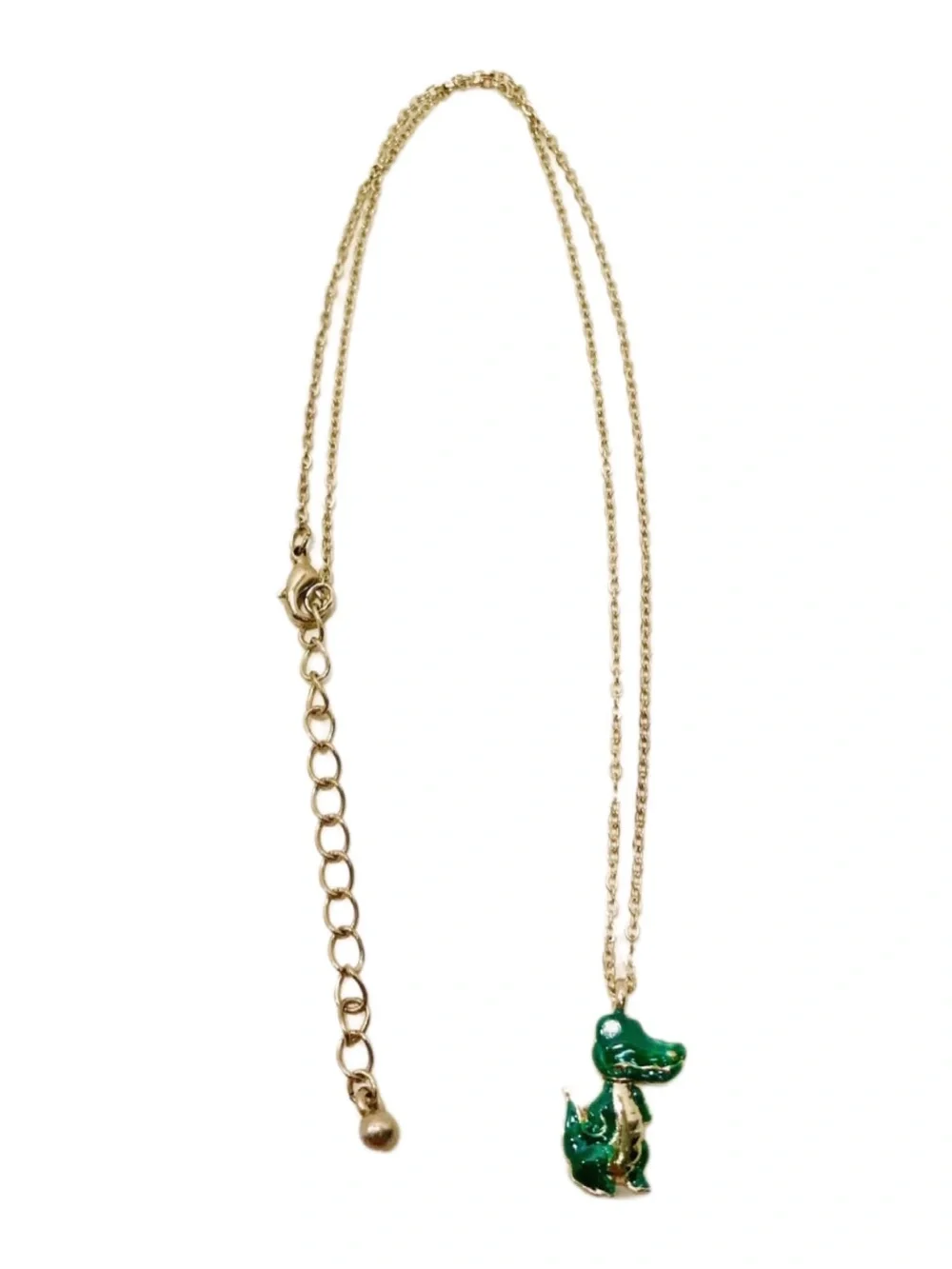 Girls Enamel Alligator Pendant Charm Gold Tone 16